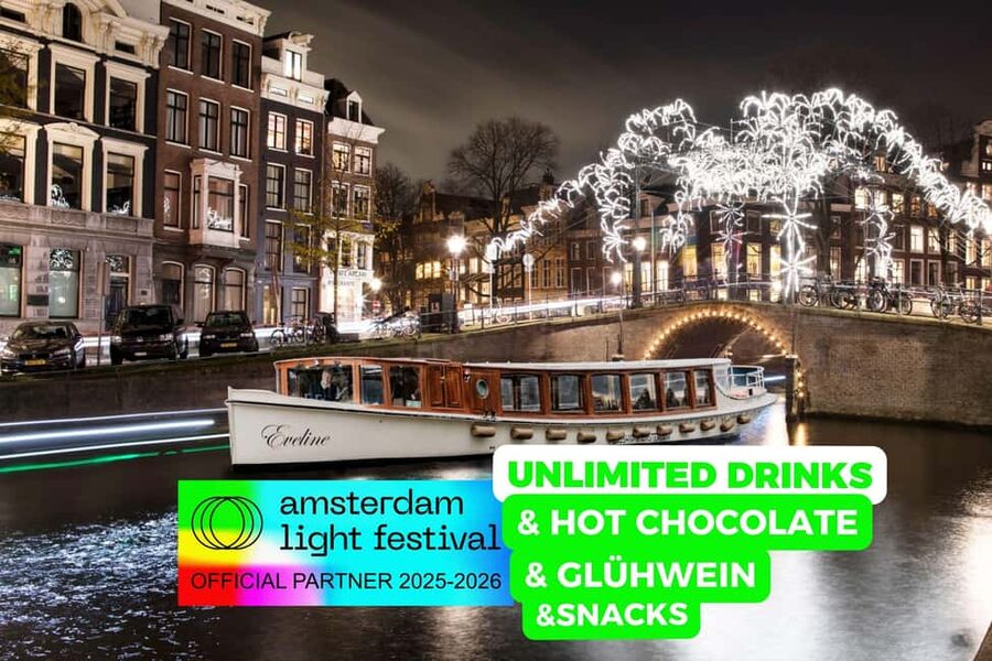 Amsterdam: Light Festival Heated Cruise + Hot Choco + Snack - Magere Brug: a graceful first landmark