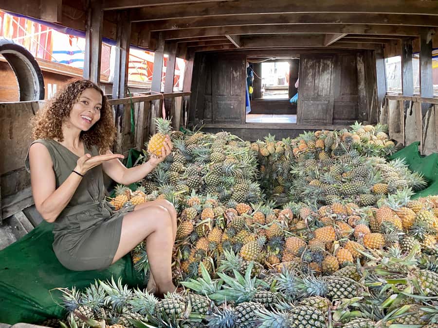Can Tho: A Real Mekong Tour, Floating Market, Cacao & Life's - Fresh pineapple and a closer look at Mekong life