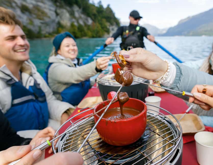 Interlaken: Chocolate Fondue Float - Fondue, fruit, and a glass of wine